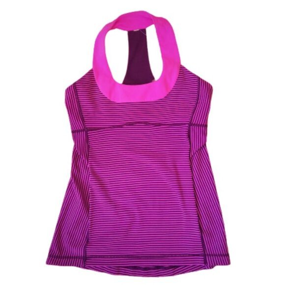 Lululemon Scoop Neck Tank top yoga in Hyper Stripe Raspberry Glo Light - Picture 4 of 10
